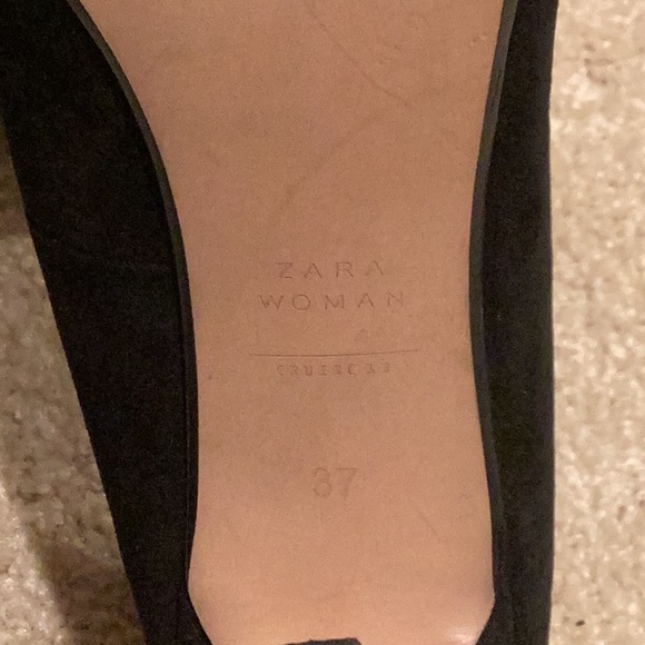 ZARA Black Suede & Gold Metal Studded Toe Caps, Euro Sz 37 - Picture 11 of 12